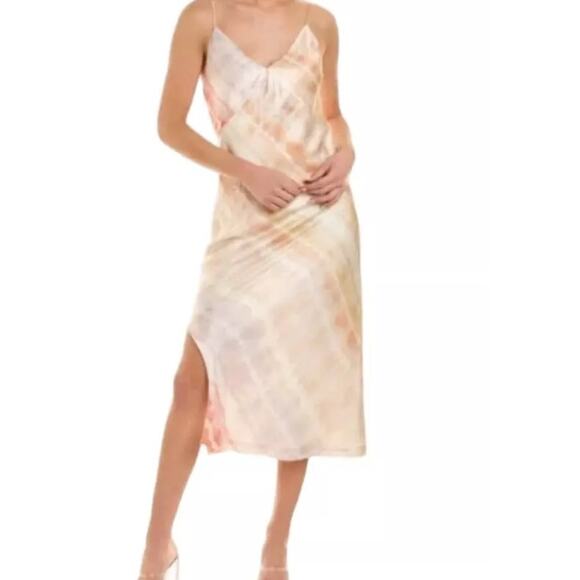 Allsaints Melody Marea Midi Slip Dress Silk Rainbow Pink V Neck Lined Size 6 Y2K - Picture 1 of 16